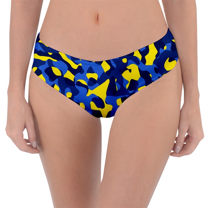 Blue and Yellow Camouflage Pattern Reversible Classic Bikini Bottoms