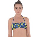 Blue and Yellow Camouflage Pattern Halter Bandeau Bikini Top View1