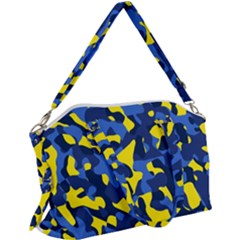 Blue And Yellow Camouflage Pattern Canvas Crossbody Bag by SpinnyChairDesigns