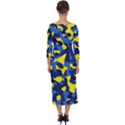 Blue and Yellow Camouflage Pattern Quarter Sleeve Midi Bodycon Dress View2