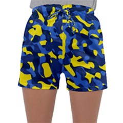 Blue And Yellow Camouflage Pattern Sleepwear Shorts