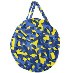 Blue And Yellow Camouflage Pattern Giant Round Zipper Tote