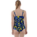 Blue and Yellow Camouflage Pattern Twist Front Tankini Set View2