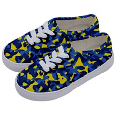 Blue And Yellow Camouflage Pattern Kids  Classic Low Top Sneakers by SpinnyChairDesigns