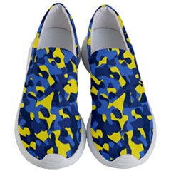 Blue And Yellow Camouflage Pattern Women s Lightweight Slip Ons by SpinnyChairDesigns