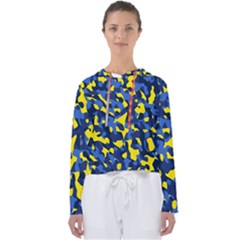 Blue And Yellow Camouflage Pattern Women s Slouchy Sweat by SpinnyChairDesigns