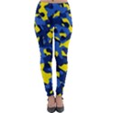 Blue and Yellow Camouflage Pattern Lightweight Velour Leggings View1