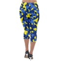 Blue and Yellow Camouflage Pattern Lightweight Velour Capri Leggings  View2