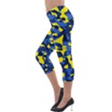 Blue and Yellow Camouflage Pattern Lightweight Velour Capri Leggings  View3