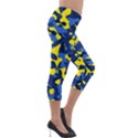 Blue and Yellow Camouflage Pattern Lightweight Velour Capri Leggings  View4