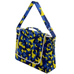 Blue And Yellow Camouflage Pattern Box Up Messenger Bag by SpinnyChairDesigns