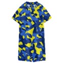 Blue and Yellow Camouflage Pattern Kids  Boyleg Half Suit Swimwear View1