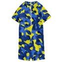 Blue and Yellow Camouflage Pattern Kids  Boyleg Half Suit Swimwear View2