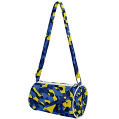 Blue And Yellow Camouflage Pattern Mini Cylinder Bag by SpinnyChairDesigns