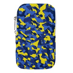 Blue And Yellow Camouflage Pattern Waist Pouch (small) by SpinnyChairDesigns