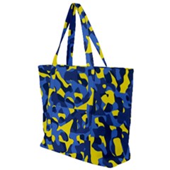 Blue And Yellow Camouflage Pattern Zip Up Canvas Bag by SpinnyChairDesigns