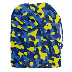 Blue And Yellow Camouflage Pattern Drawstring Pouch (3xl) by SpinnyChairDesigns