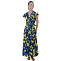 Blue and Yellow Camouflage Pattern Flutter Sleeve Maxi Dress View1