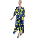 Blue and Yellow Camouflage Pattern Quarter Sleeve Wrap Front Maxi Dress View1