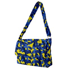 Blue And Yellow Camouflage Pattern Full Print Messenger Bag (l) by SpinnyChairDesigns