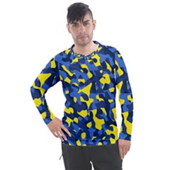 Blue And Yellow Camouflage Pattern Men s Pique Long Sleeve Tee