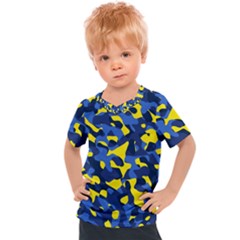 Blue And Yellow Camouflage Pattern Kids  Sports Tee