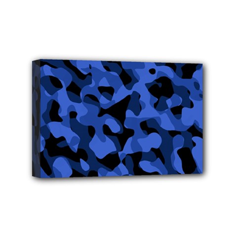 Black And Blue Camouflage Pattern Mini Canvas 6  X 4  (stretched) by SpinnyChairDesigns