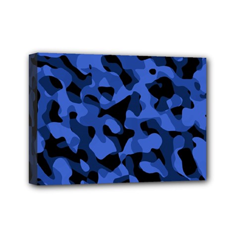 Black And Blue Camouflage Pattern Mini Canvas 7  X 5  (stretched) by SpinnyChairDesigns