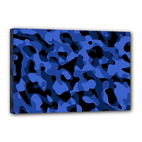 Black And Blue Camouflage Pattern Canvas 18  X 12  (stretched) by SpinnyChairDesigns