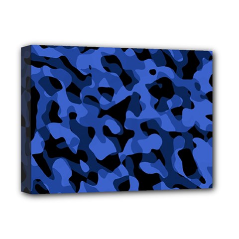 Black And Blue Camouflage Pattern Deluxe Canvas 16  X 12  (stretched)  by SpinnyChairDesigns