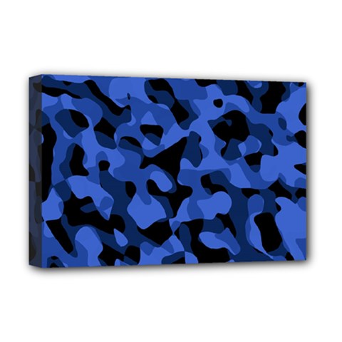 Black And Blue Camouflage Pattern Deluxe Canvas 18  X 12  (stretched) by SpinnyChairDesigns