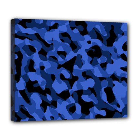 Black And Blue Camouflage Pattern Deluxe Canvas 24  X 20  (stretched) by SpinnyChairDesigns