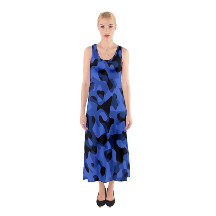 Black and Blue Camouflage Pattern Sleeveless Maxi Dress