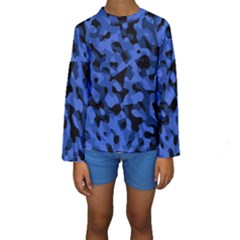 Black And Blue Camouflage Pattern Kids  Long Sleeve Swimwear by SpinnyChairDesigns