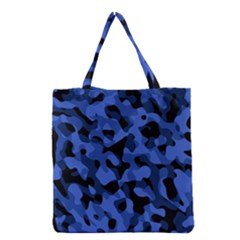 Black And Blue Camouflage Pattern Grocery Tote Bag by SpinnyChairDesigns