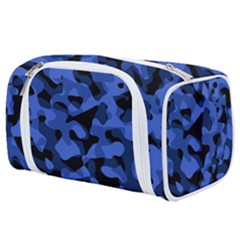 Black And Blue Camouflage Pattern Toiletries Pouch by SpinnyChairDesigns