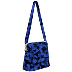 Black And Blue Camouflage Pattern Zipper Messenger Bag by SpinnyChairDesigns