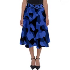 Black And Blue Camouflage Pattern Perfect Length Midi Skirt by SpinnyChairDesigns