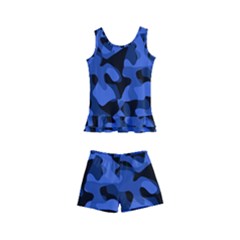 Black And Blue Camouflage Pattern Kids  Boyleg Swimsuit by SpinnyChairDesigns