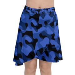 Black And Blue Camouflage Pattern Chiffon Wrap Front Skirt by SpinnyChairDesigns