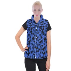 Black And Blue Camouflage Pattern Women s Button Up Vest by SpinnyChairDesigns