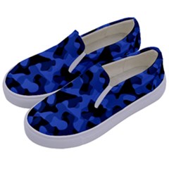 Black And Blue Camouflage Pattern Kids  Canvas Slip Ons by SpinnyChairDesigns