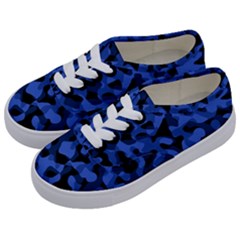 Black And Blue Camouflage Pattern Kids  Classic Low Top Sneakers by SpinnyChairDesigns