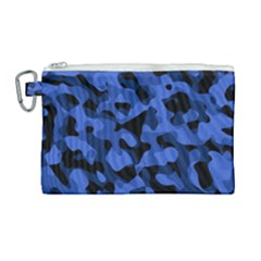 Black And Blue Camouflage Pattern Canvas Cosmetic Bag (large) by SpinnyChairDesigns