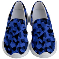 Black And Blue Camouflage Pattern Kids Lightweight Slip Ons by SpinnyChairDesigns