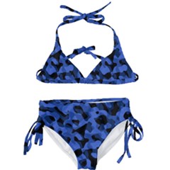 Black And Blue Camouflage Pattern Kids  Classic Bikini Set by SpinnyChairDesigns