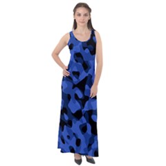 Black And Blue Camouflage Pattern Sleeveless Velour Maxi Dress by SpinnyChairDesigns