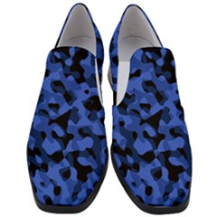 Black And Blue Camouflage Pattern Women Slip On Heel Loafers by SpinnyChairDesigns