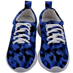 Black And Blue Camouflage Pattern Kids Athletic Shoes by SpinnyChairDesigns