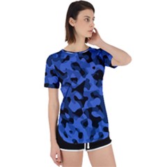 Black And Blue Camouflage Pattern Perpetual Short Sleeve T-shirt by SpinnyChairDesigns